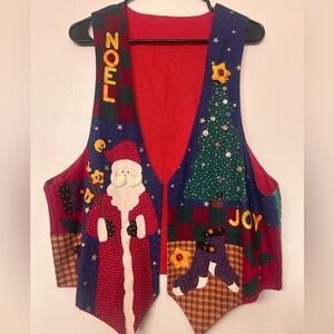 Vintage 90s Christmas Colorful Fun Graphic Textured Holiday Vest PTP 23in